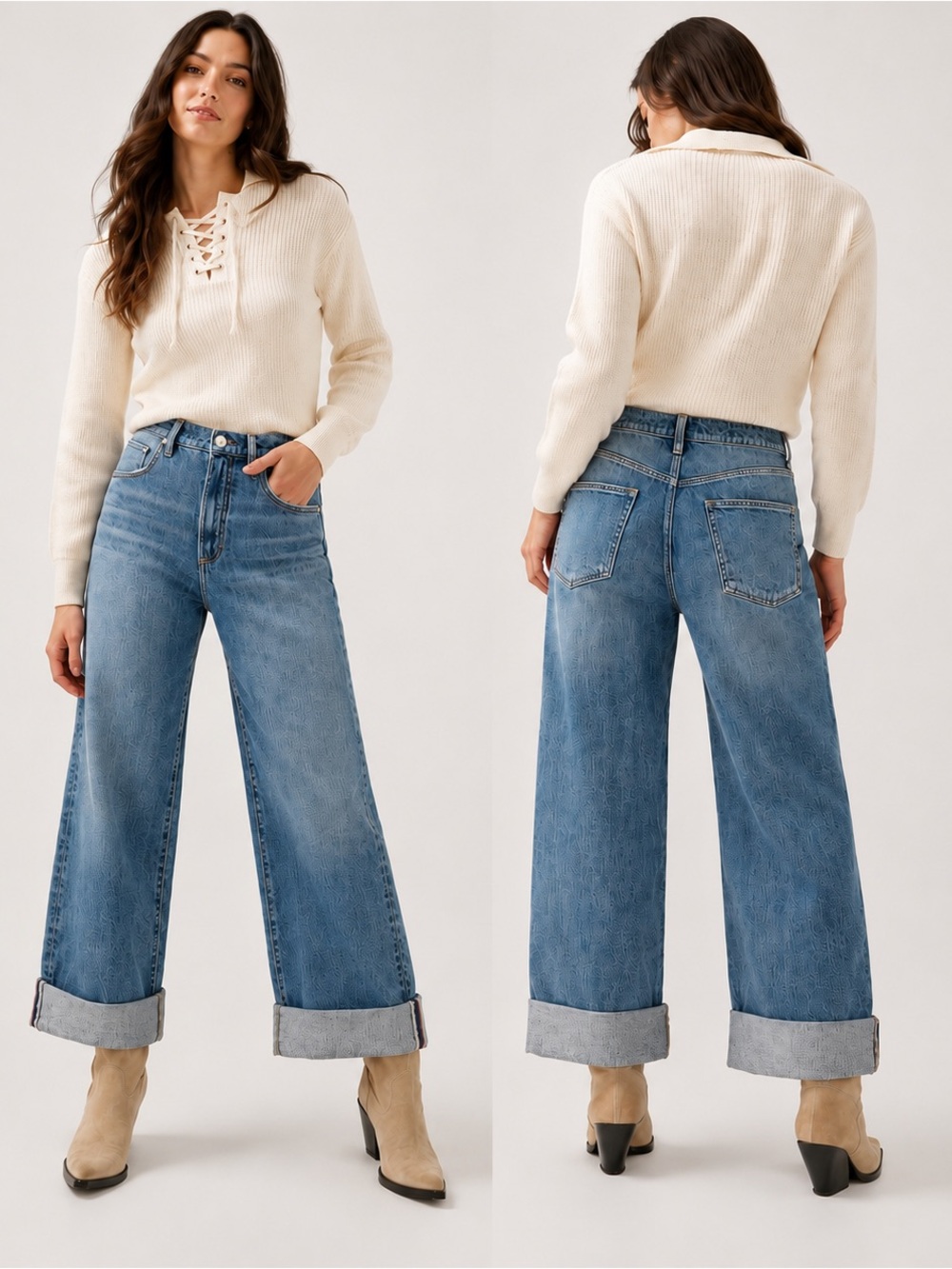 NWT Silver Be Easy High-Rise Relaxed-Fit Wide-Leg Cuffed Jeans Indigo Size 34